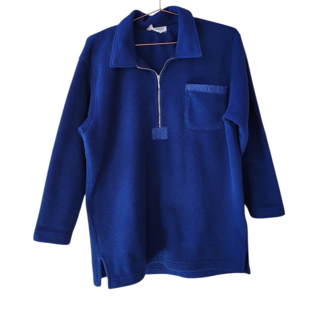 TALBOTS M Vintage USA Blue Malden Mills Polar Quarter Zip Pocket Fleece Women